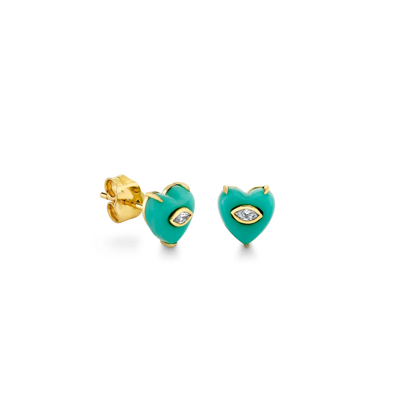 Gold & Diamond Small Carved Stone Heart Stud