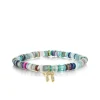 Gold & Diamond Small Chai on Rainbow Heishi