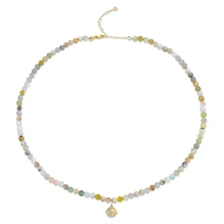 Gold & Diamond Small Clam Shell Charm Morganite Necklace