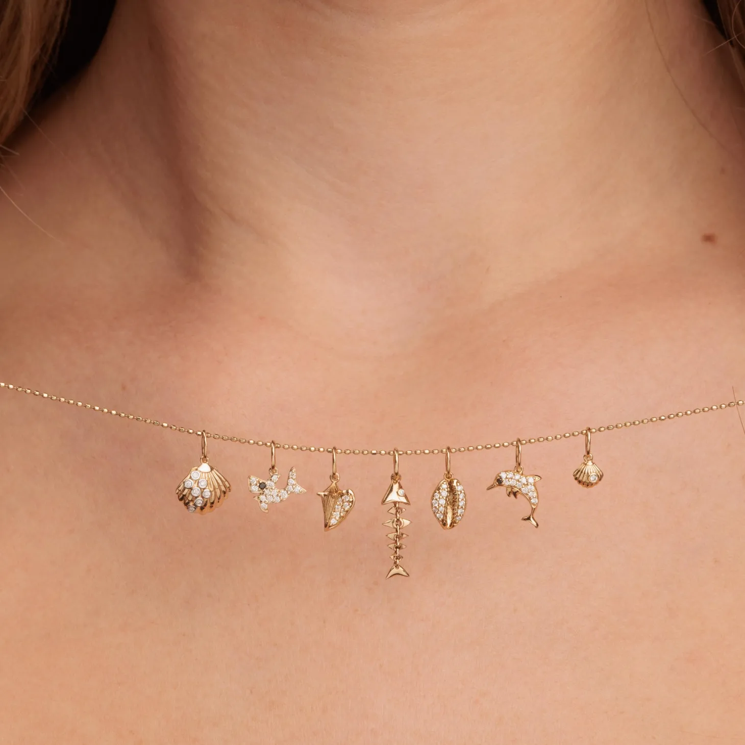 Gold & Diamond Small Clam Shell Charm