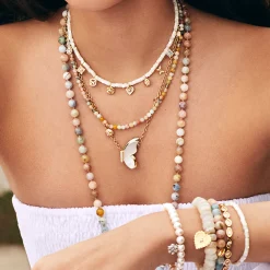 Gold & Diamond Small Clam Shell Charm Morganite Necklace