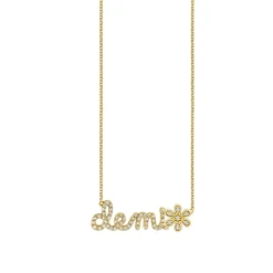Gold & Diamond Small Custom Script Daisy Icon Necklace