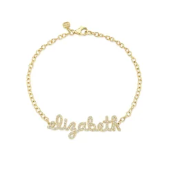 Gold & Diamond Small Custom Script Bracelet