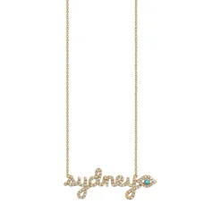 Gold & Diamond Small Custom Script Eye Icon Necklace