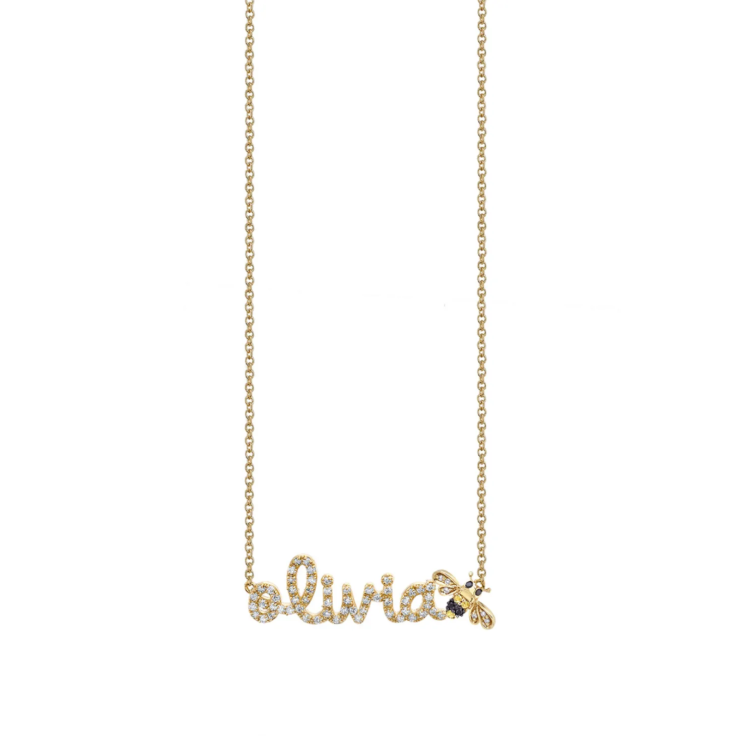 Gold & Diamond Small Custom Script Bee Icon Necklace