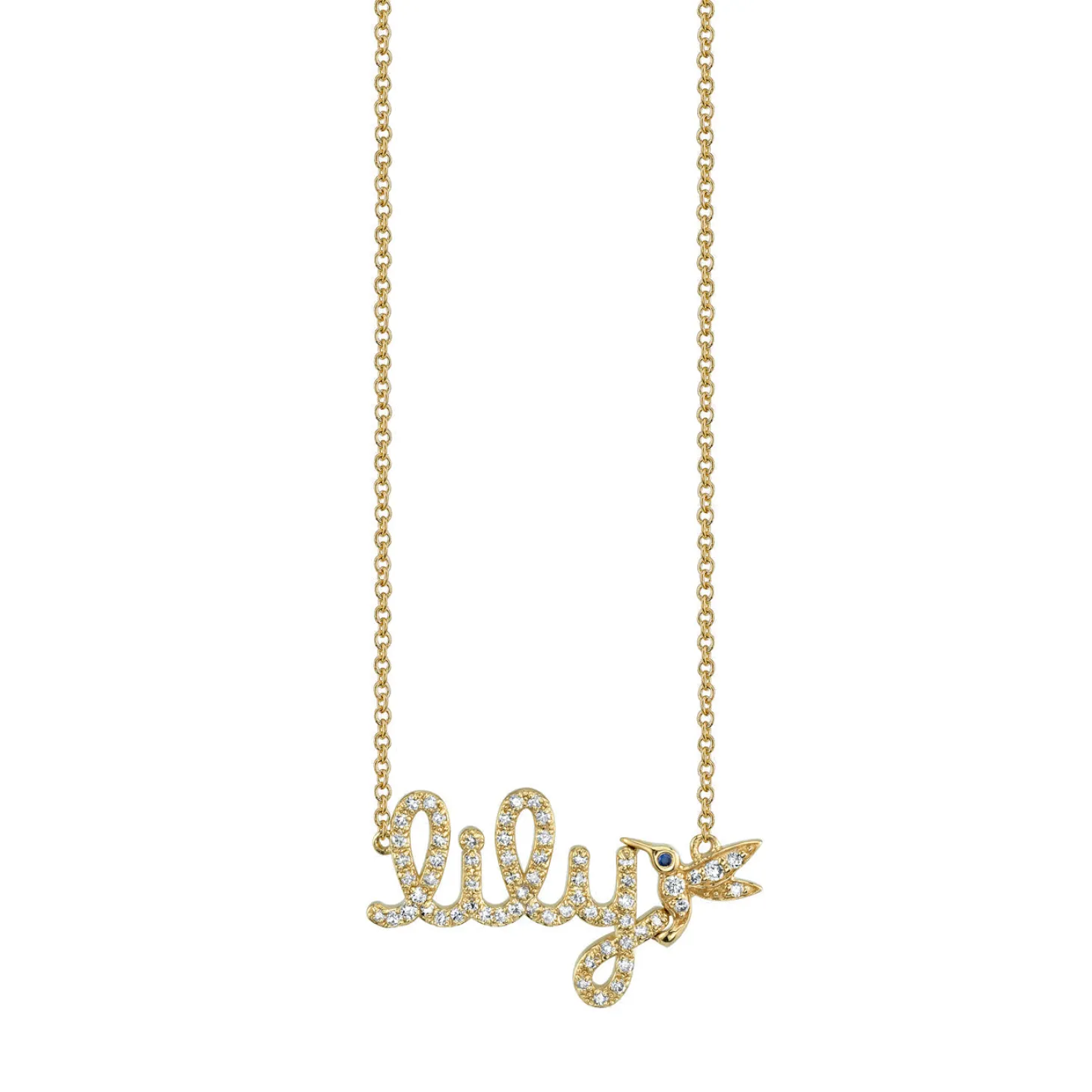 Gold & Diamond Small Custom Script Hummingbird Icon Necklace