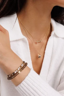 Gold & Diamond Small Custom Script Dog Paw Icon Necklace