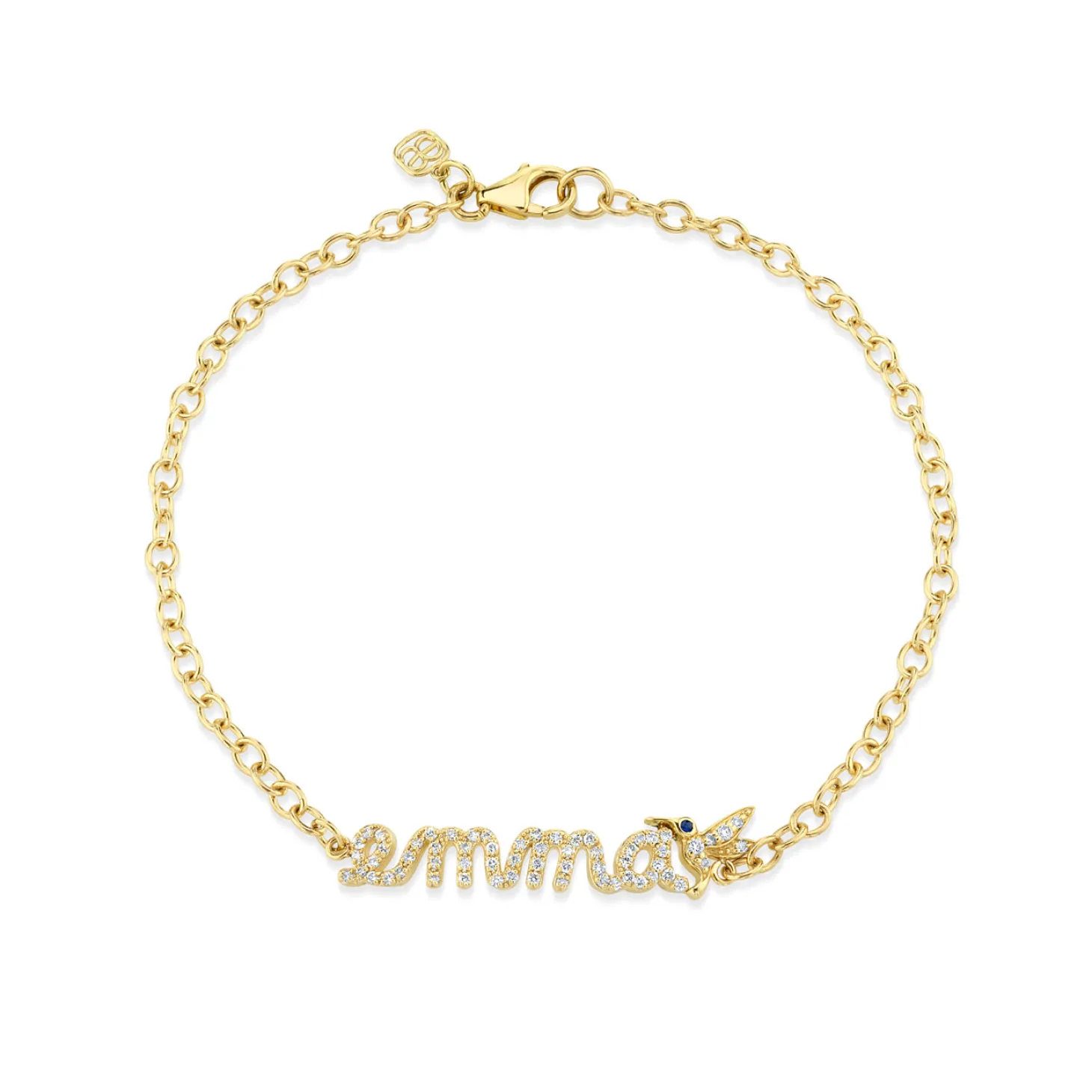 Gold & Diamond Small Custom Script Bracelet