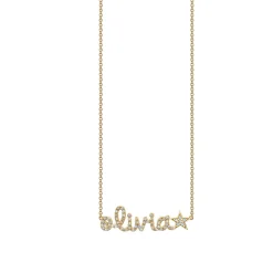 Gold & Diamond Small Custom Script Heart Icon Necklace