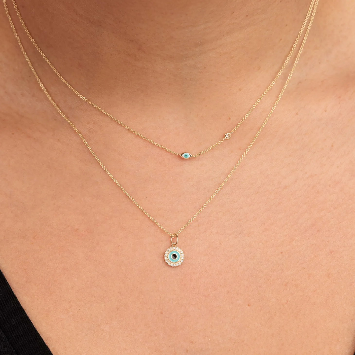 Gold & Diamond Small Enamel Round Eye Charm