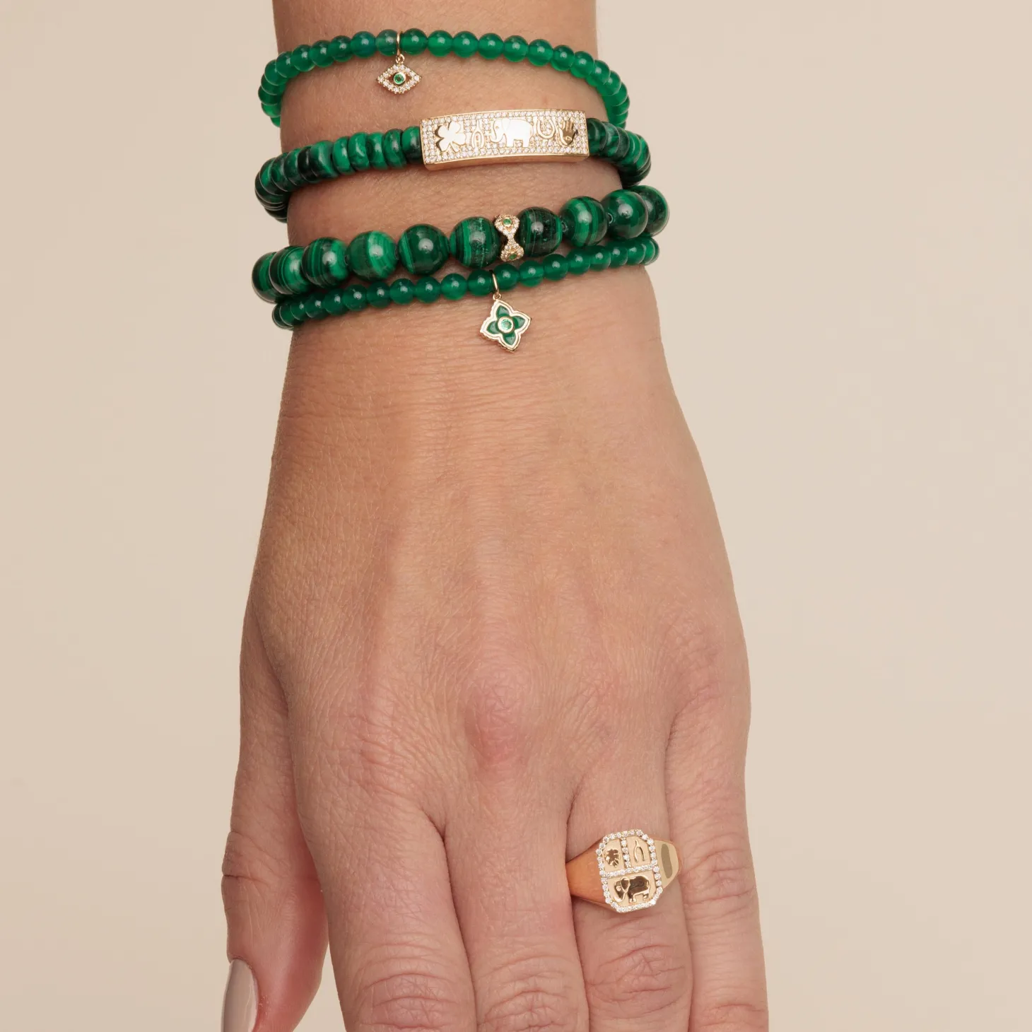 Gold & Diamond Small Eye on Green Onyx