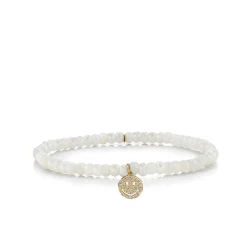 Gold & Diamond Small Happy face on Rainbow Moonstone