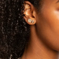 Gold & Diamond Small Happy Face Stud