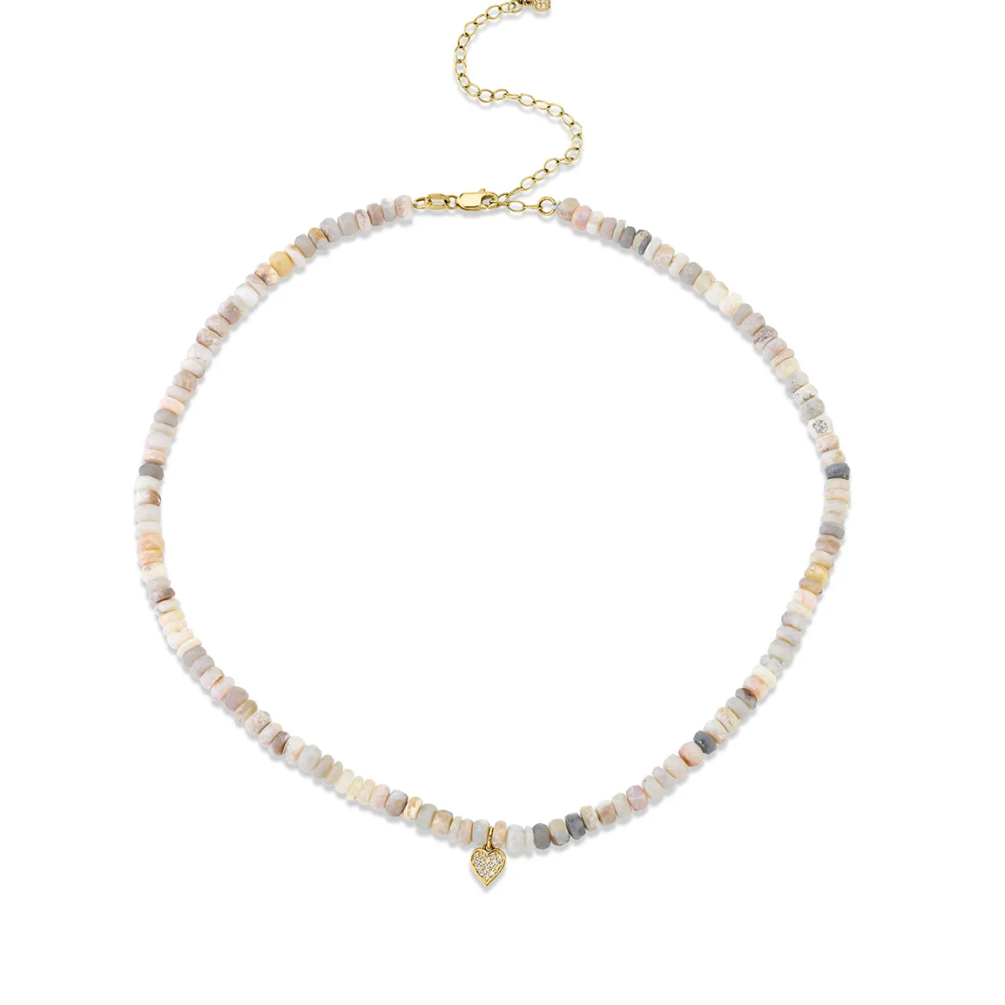 Gold & Diamond Small Heart Australian Opal Necklace