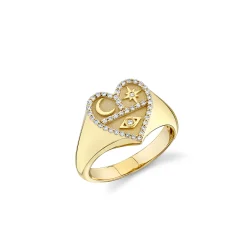 Gold & Diamond Small Heart Tricon Signet Ring