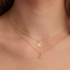 Gold & Diamond Small Initial Charm Necklace