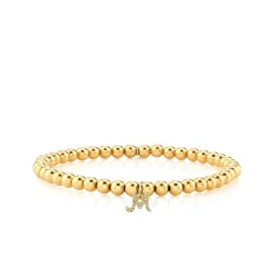 Gold & Diamond Small Initial on Gold Beads