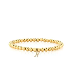 Gold & Diamond Small Initial on Gold Beads