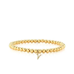 Gold & Diamond Small Initial on Gold Beads