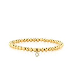Gold & Diamond Small Initial on Gold Beads