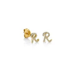Gold & Diamond Small Initial Stud
