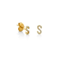 Gold & Diamond Small Initial Stud
