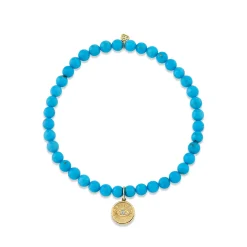 Gold & Diamond Small Marquise Eye Coin on Turquoise