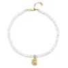 Gold & Diamond Small Nautilus Shell Anklet on Mother of Pearl Heishi