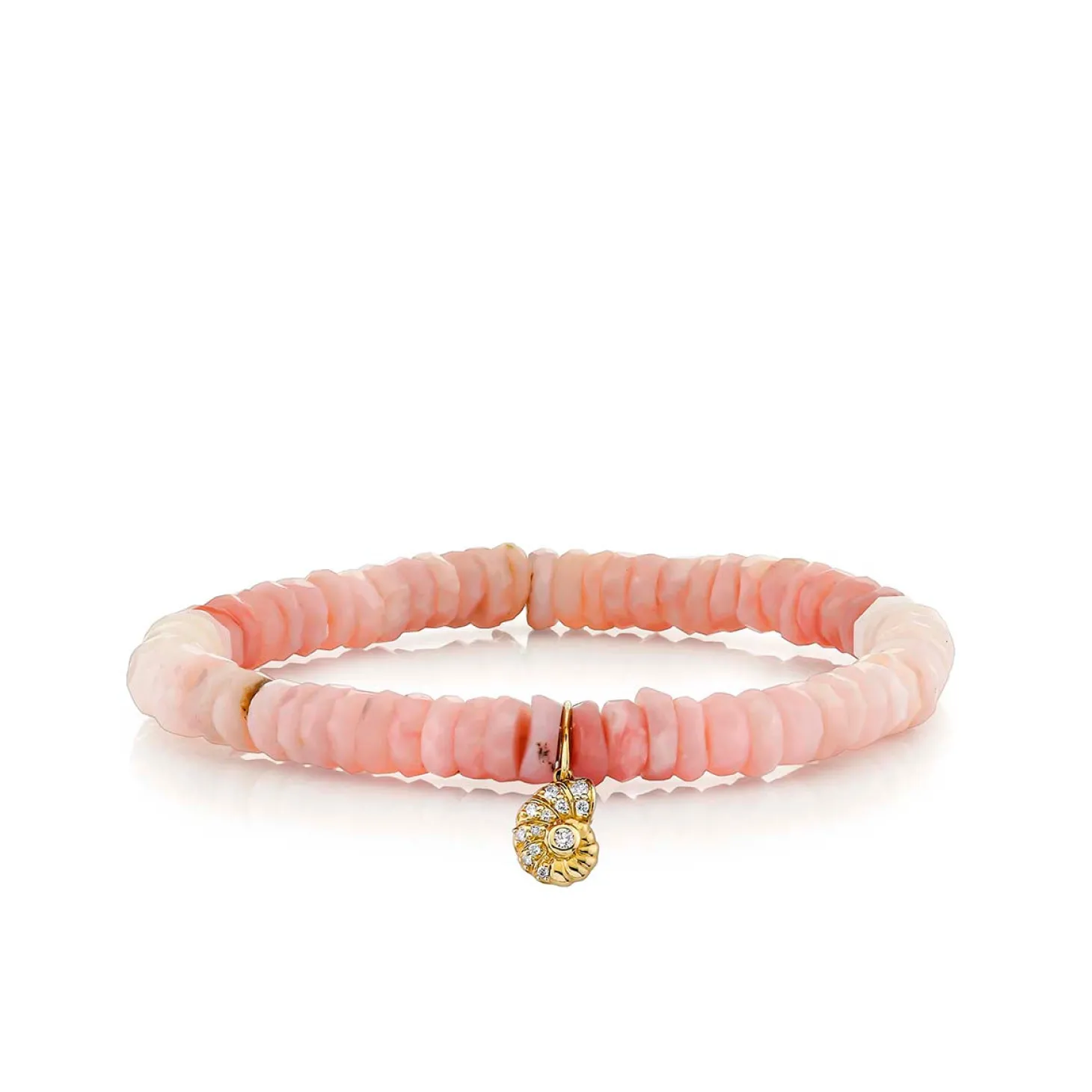 Gold & Diamond Small Nautilus Shell on Pink Opal