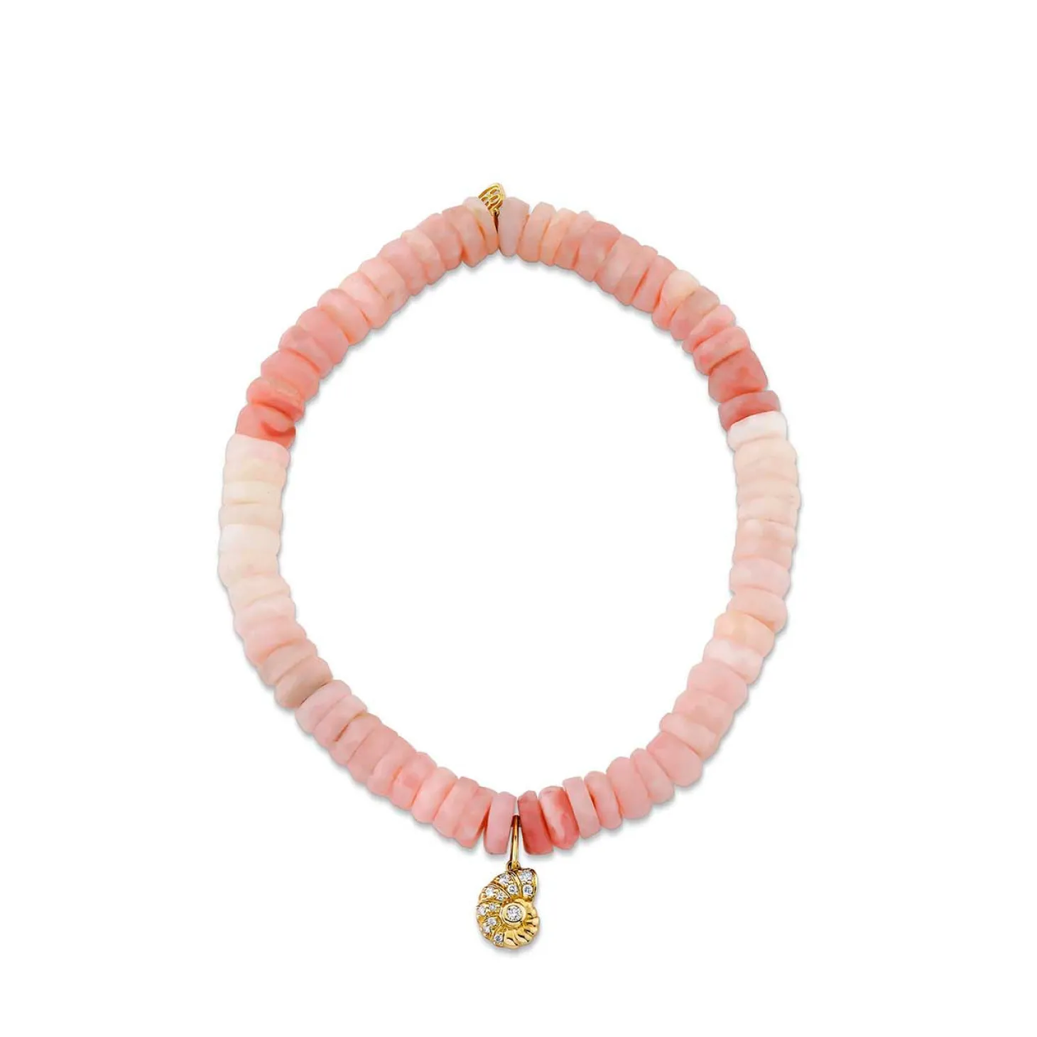 Gold & Diamond Small Nautilus Shell on Pink Opal