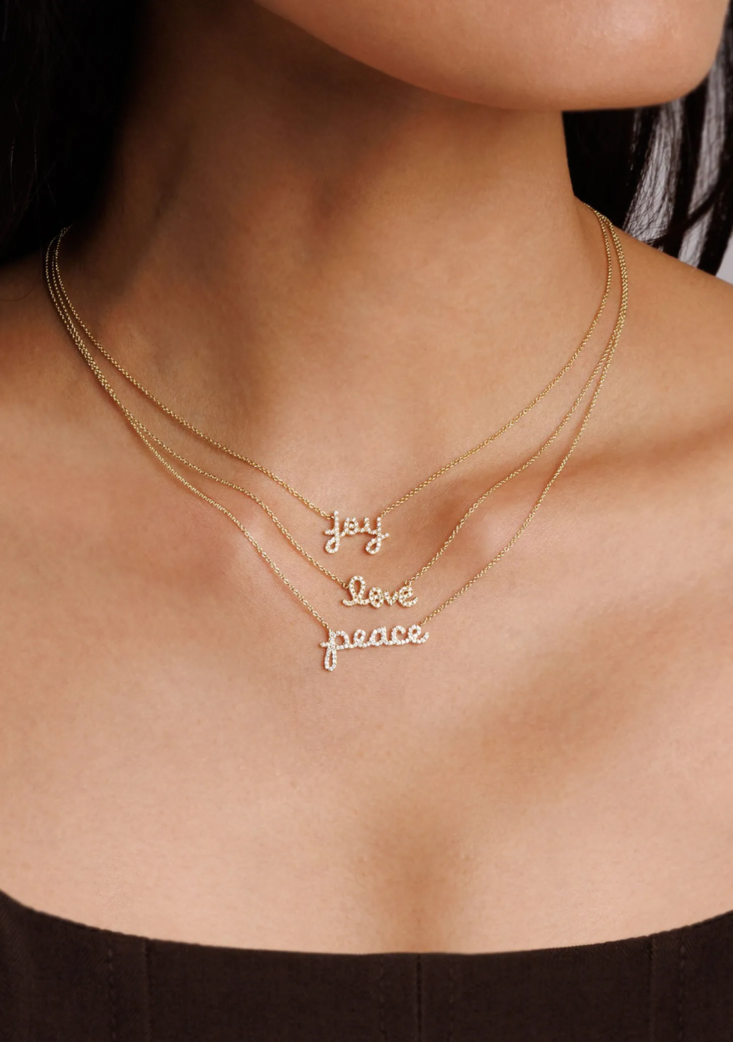 Gold & Diamond Small Peace Script Necklace