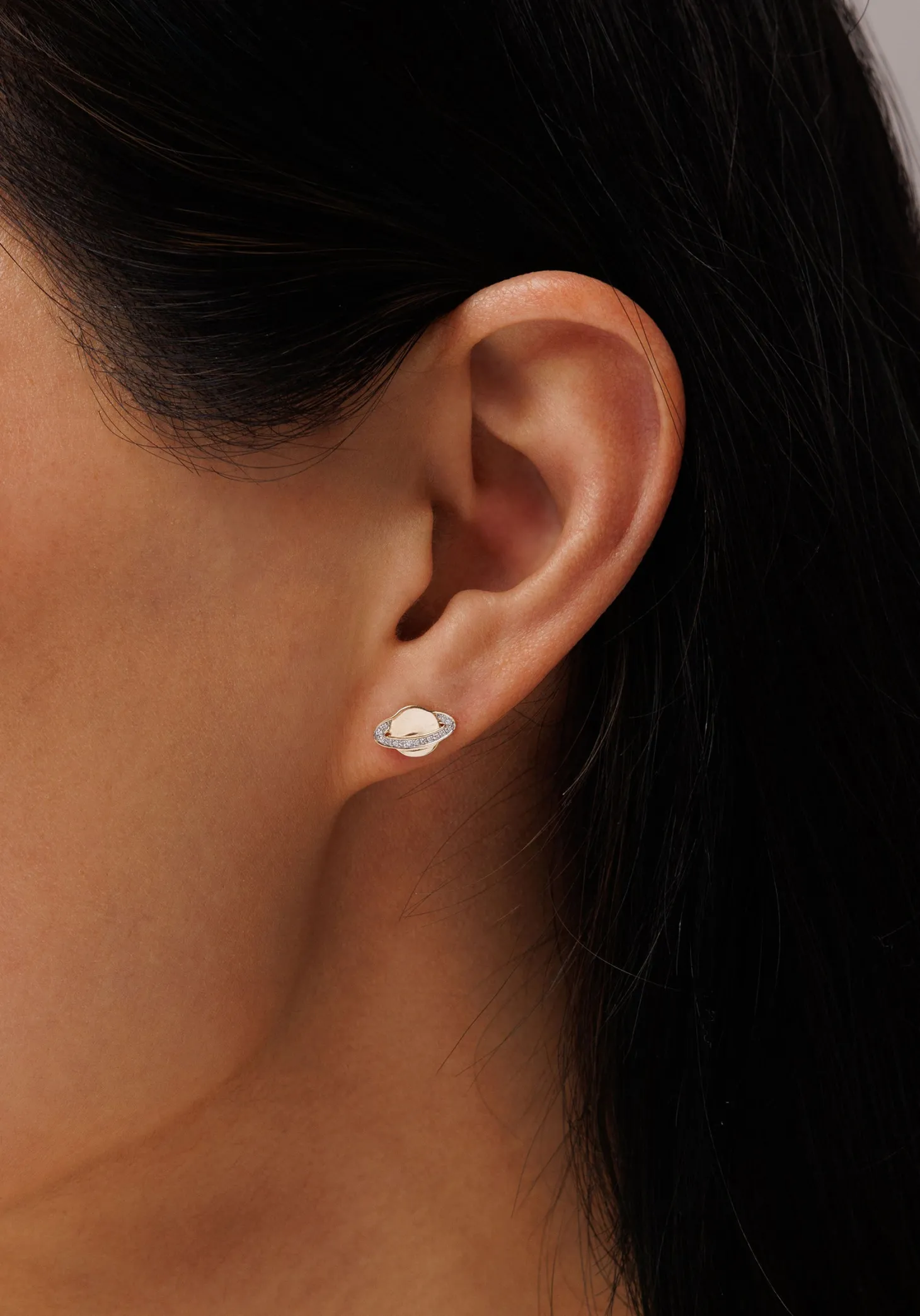Gold & Diamond Small Saturn Stud