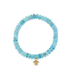 Gold & Diamond Small Turtle on Aquamarine