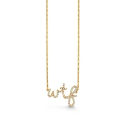 Gold & Diamond Small "WTF" Script Necklace