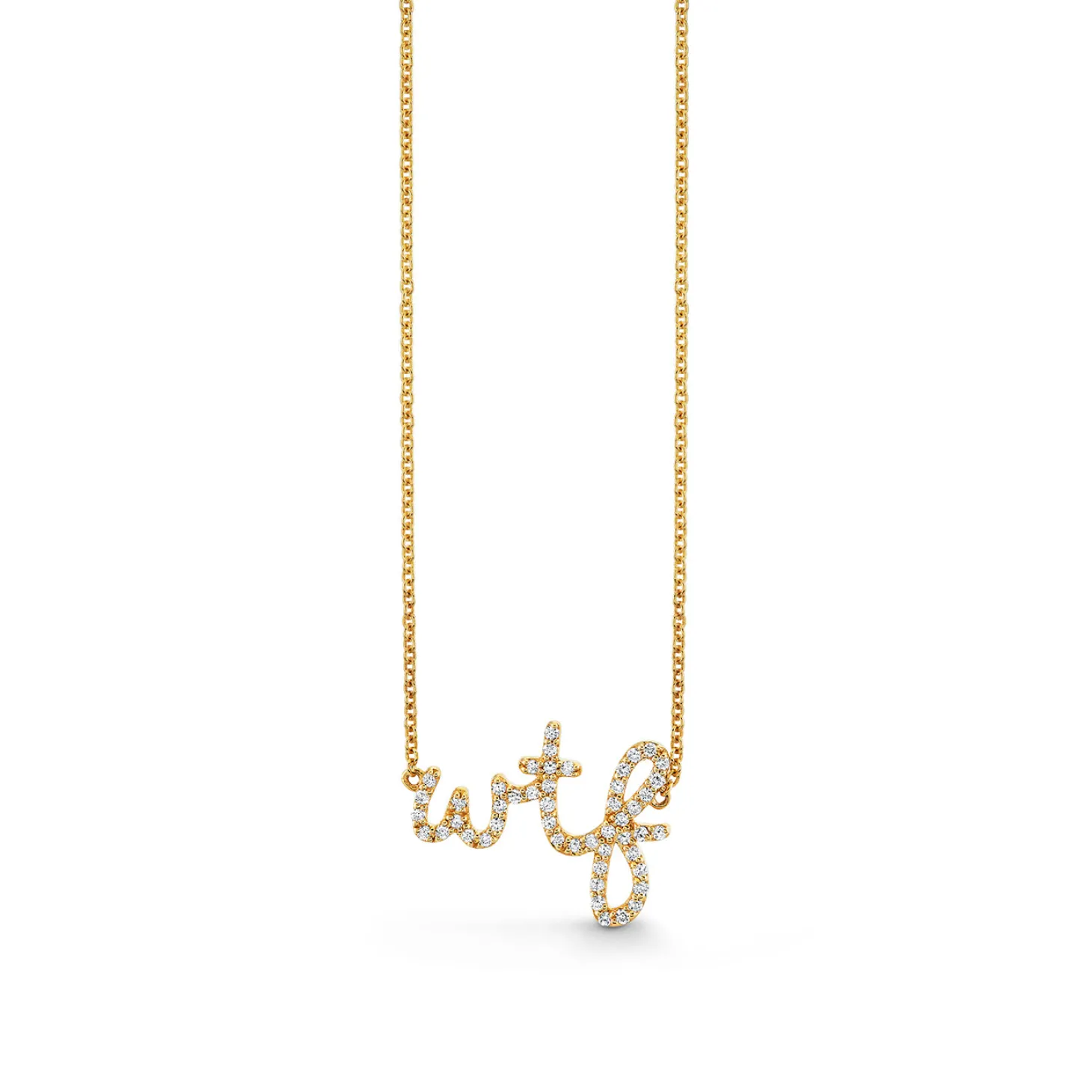 Gold & Diamond Small "WTF" Script Necklace