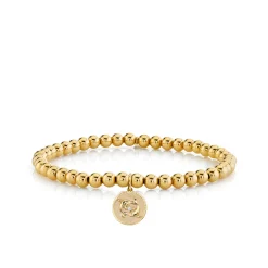 Gold & Diamond Small Zodiac Medallion on Gold Beads
