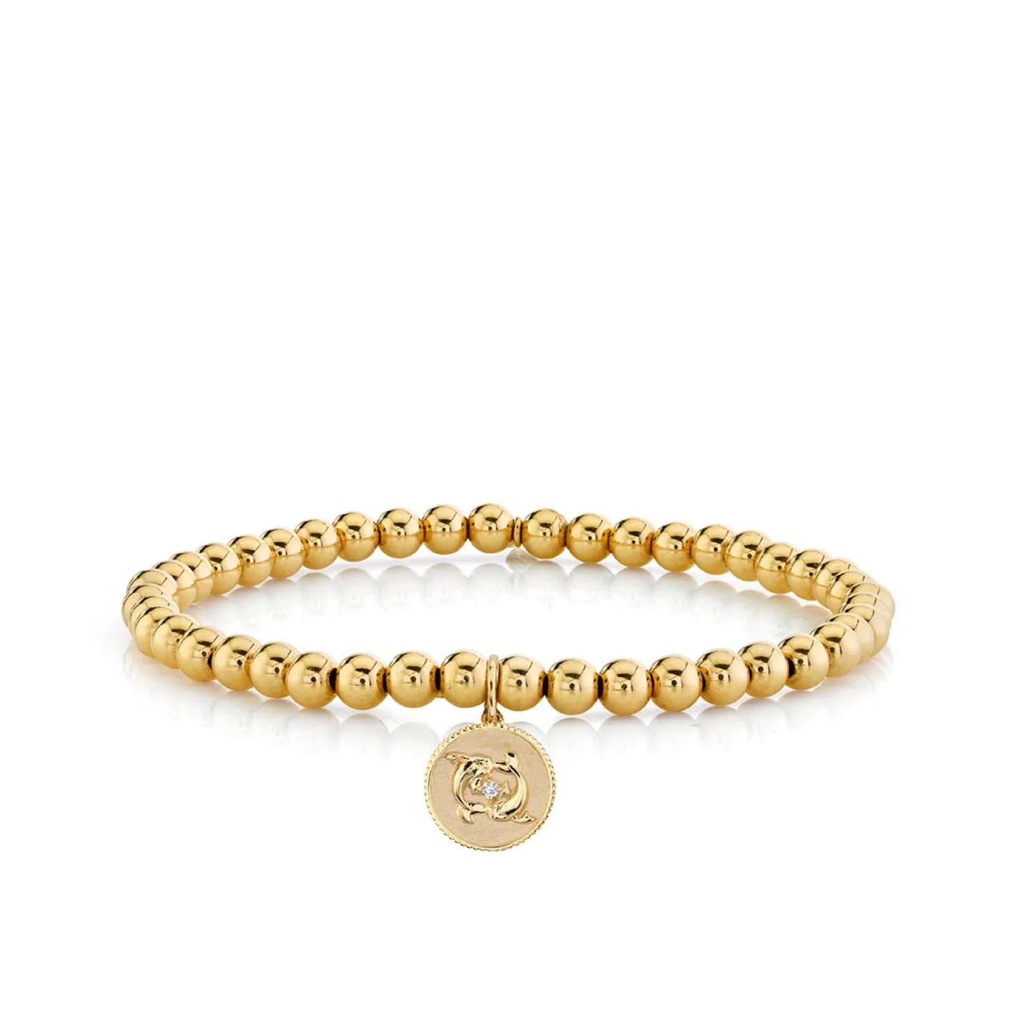 Gold & Diamond Small Zodiac Medallion on Gold Beads