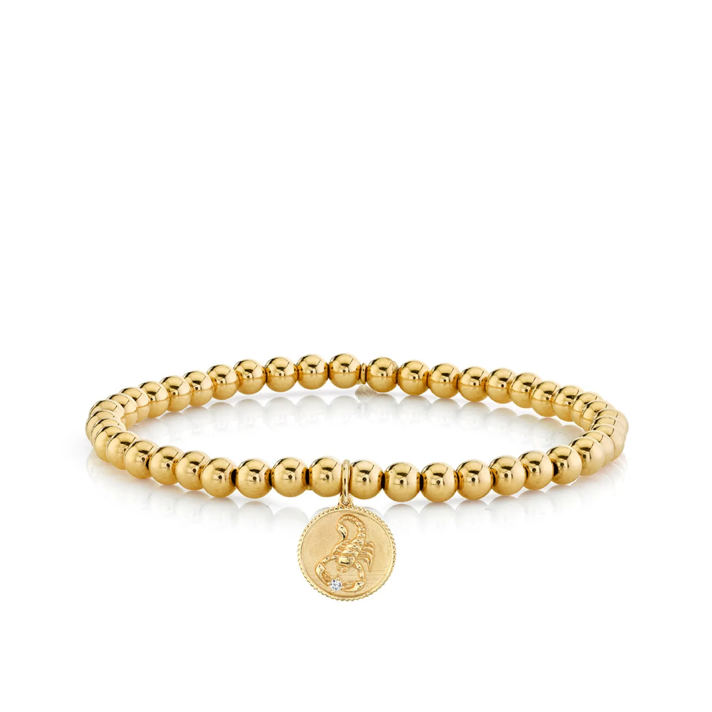 Gold & Diamond Small Zodiac Medallion on Gold Beads