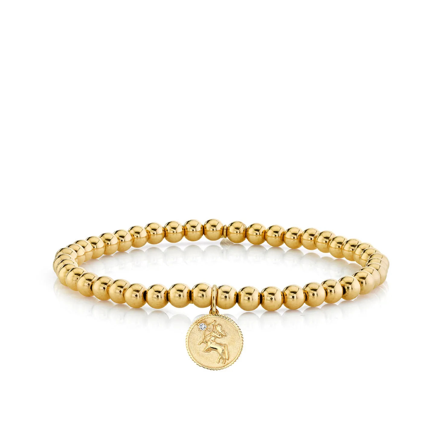 Gold & Diamond Small Zodiac Medallion on Gold Beads