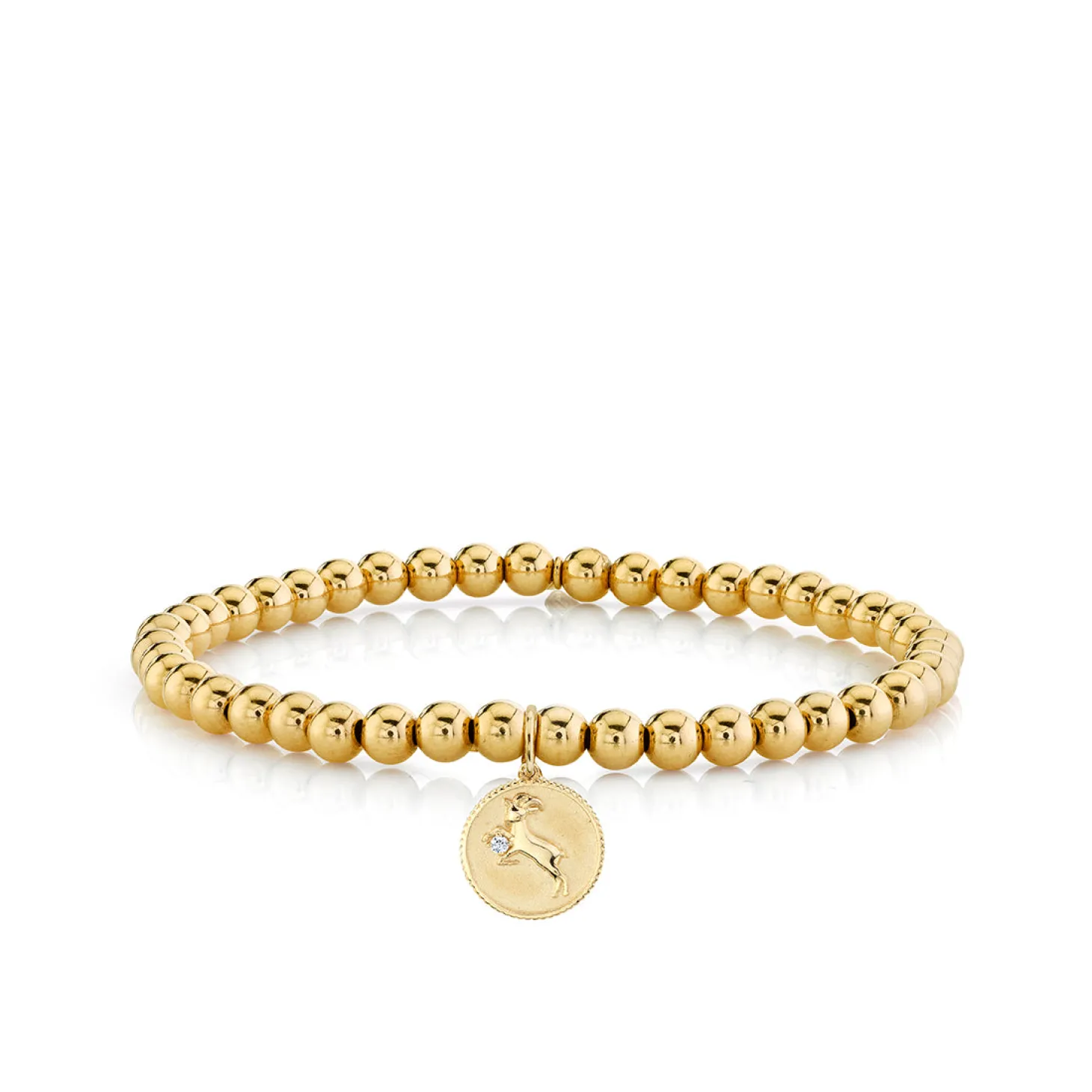 Gold & Diamond Small Zodiac Medallion on Gold Beads