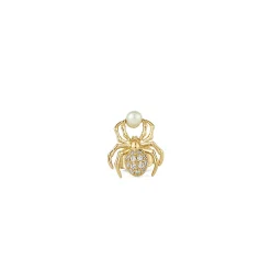 Gold & Diamond Spider Pearl Stud