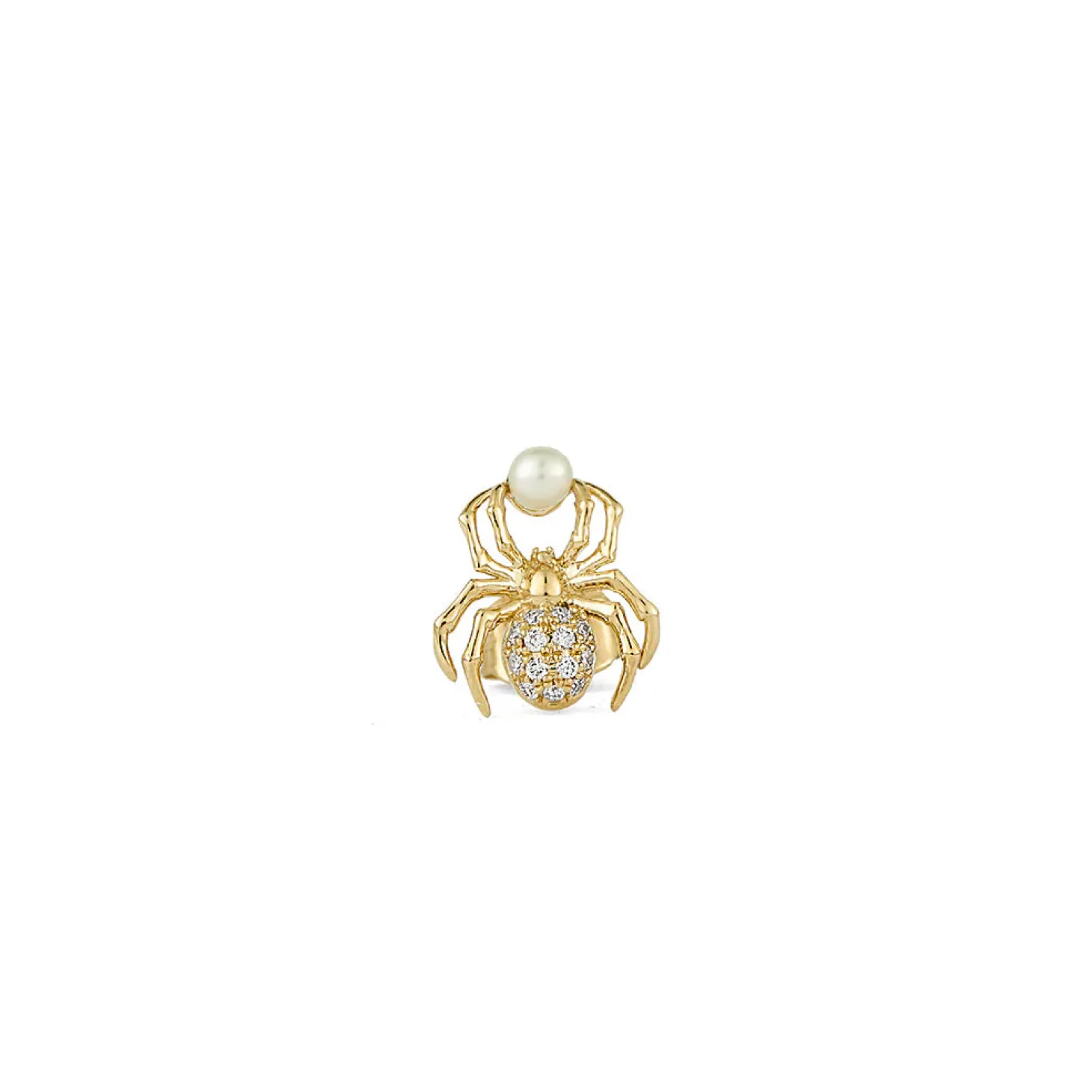 Gold & Diamond Spider Pearl Stud