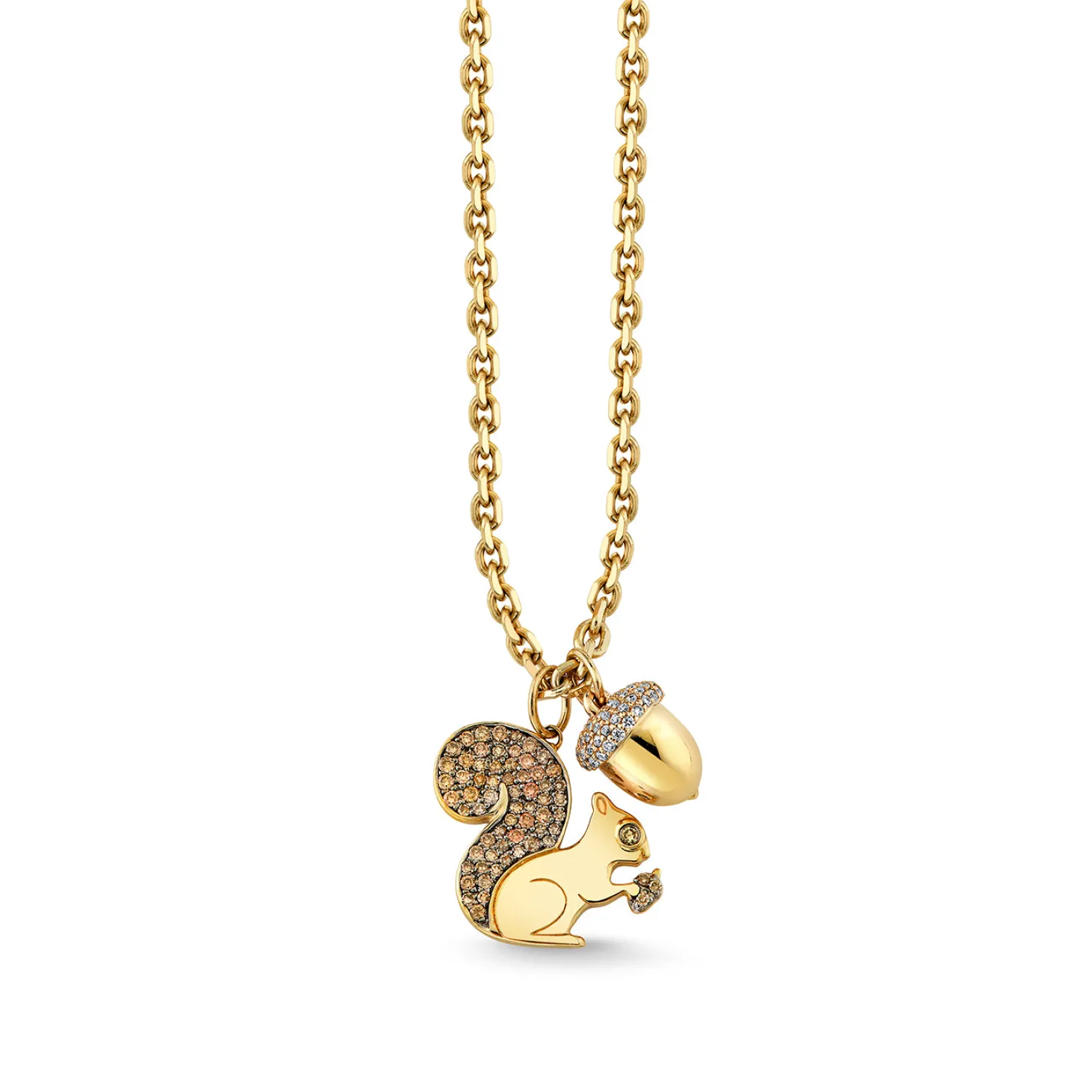 Gold & Diamond Squirrel Acorn Necklace