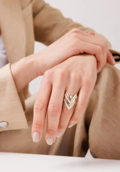 Gold & Diamond Stacking V Ring