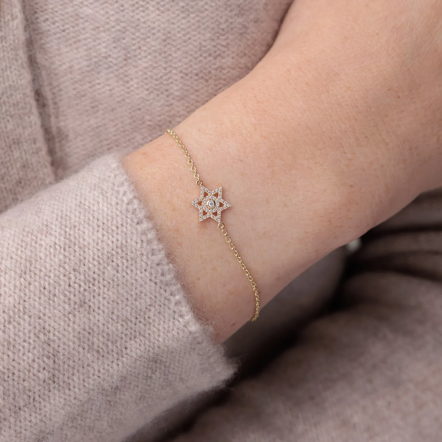 Gold & Diamond Star of David Bracelet
