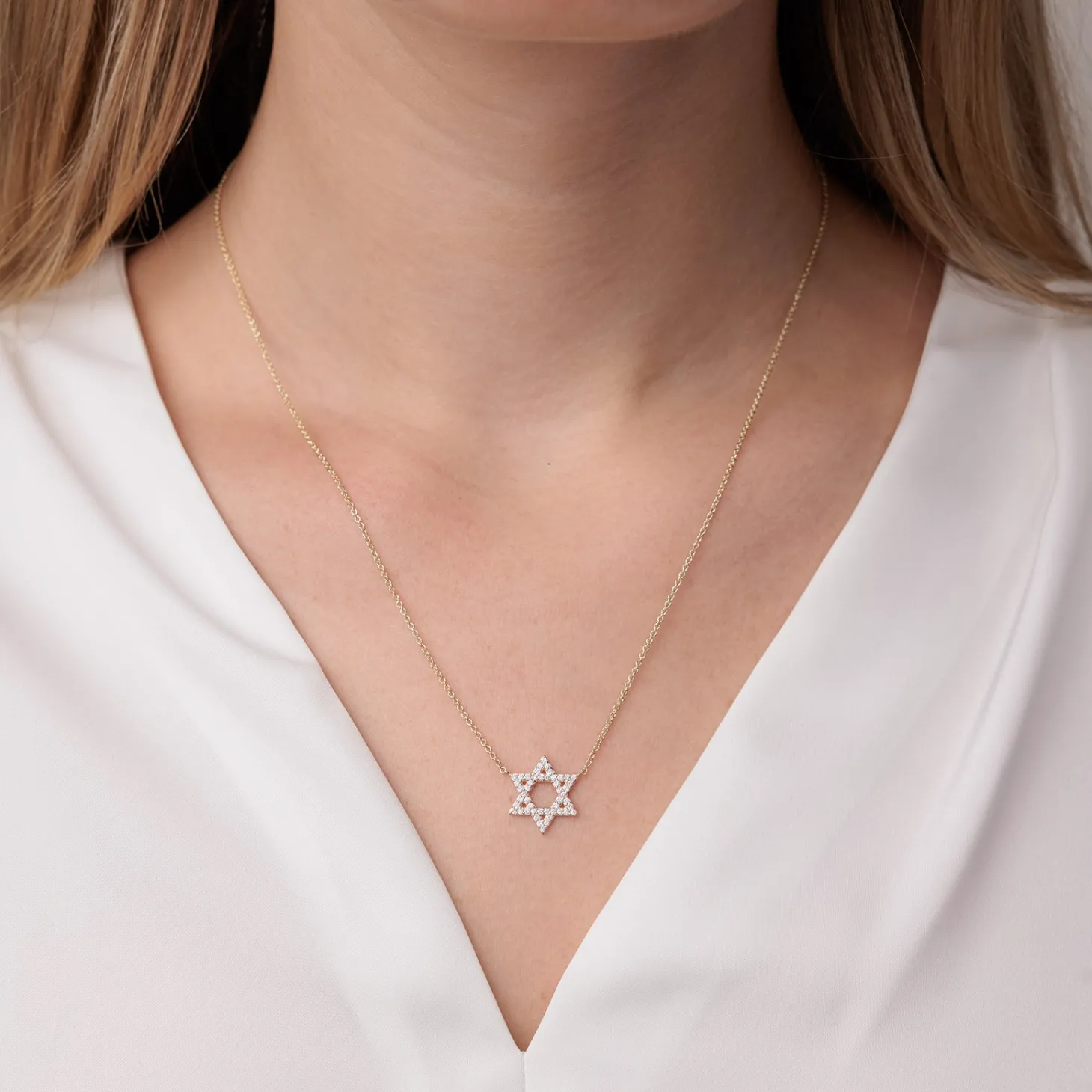 Gold & Diamond Star of David Necklace