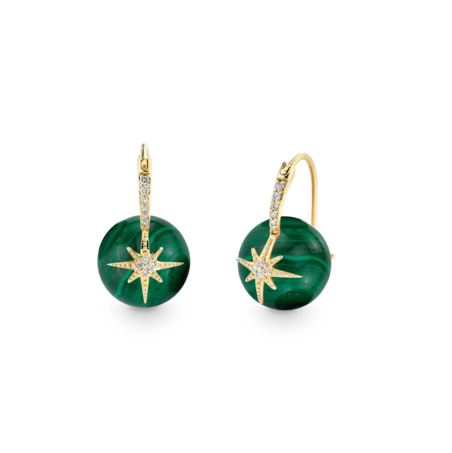 Gold & Diamond Starburst Malachite Earrings