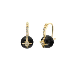 Gold & Diamond Starburst Onyx Earrings