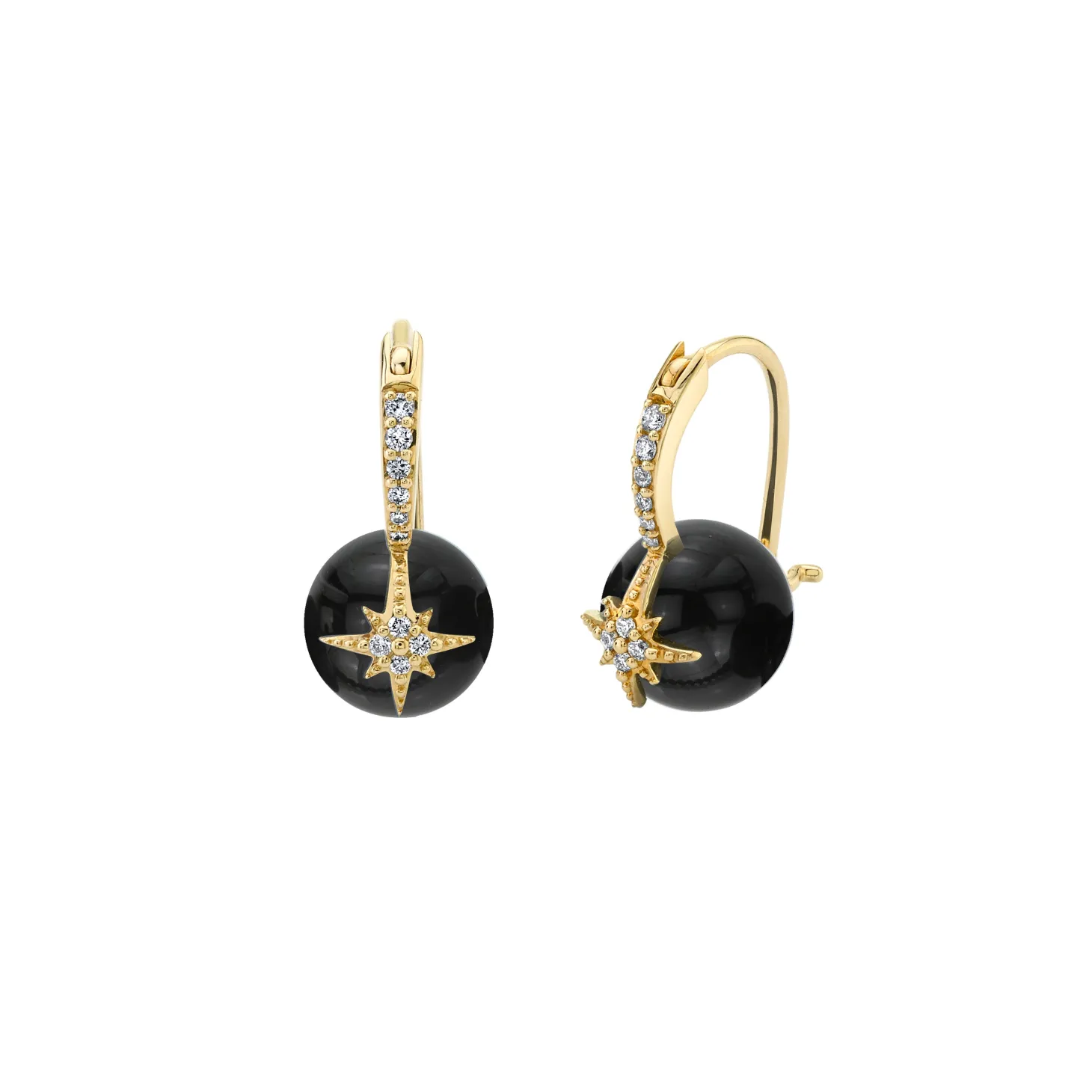 Gold & Diamond Starburst Onyx Earrings