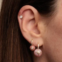 Gold & Diamond Starburst Pink Opal Earrings